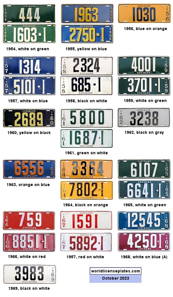 1950's - 1960's Suriname License Plates