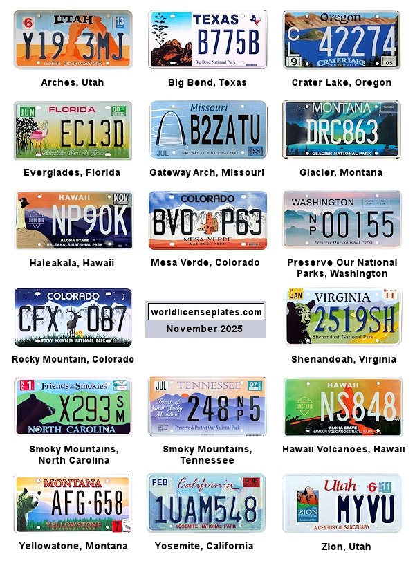 Special Interest National Park Plates