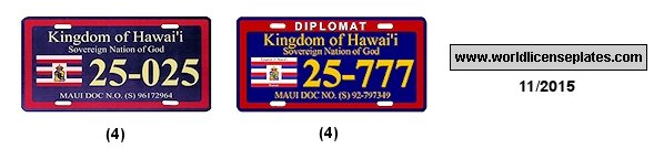 Kingdom of Hawaii Sovereign Nation of God License Plates