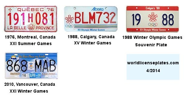 Olympic License Plates of Canada